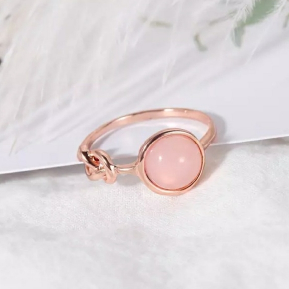 Rose Gold Delicate Habiscus Moonstone Infinity Knot Ring - Picture 2 of 5
